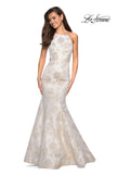 Picture of: Long Floral Mermaid Prom Dress with High Neckline in Ivory/Silver, Style: 27796, Detail Picture 1