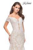 Picture of: Polka Dot Off the Shoulder Two Piece Tulle Prom Dress in Ivory/Nude, Style: 26192, Detail Picture 2