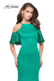 Picture of: Form Fitting Satin Mermaid Dress with Shoulder Cutouts in Jade, Style: 26145, Detail Picture 1