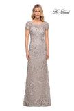 Picture of: Glamorous Beaded Lace Column Dress with Short Sleeves in Purple, Style: 30053, Main Picture