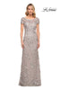 Picture of: Glamorous Beaded Lace Column Dress with Short Sleeves in Purple, Style: 30053, Main Picture