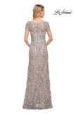 Picture of: Glamorous Beaded Lace Column Dress with Short Sleeves in Purple, Style: 30053, Back Picture