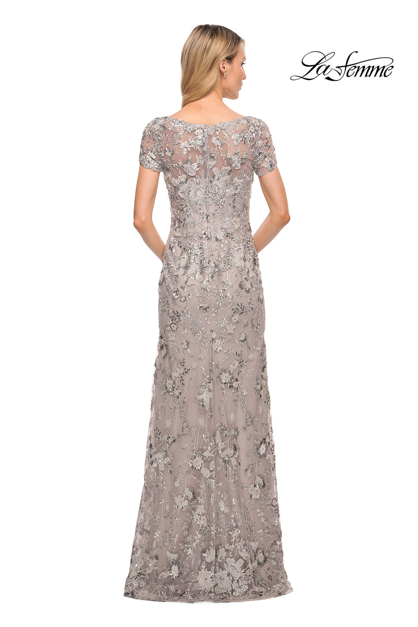 Picture of: Glamorous Beaded Lace Column Dress with Short Sleeves in Purple, Style: 30053, Back Picture