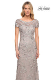 Picture of: Glamorous Beaded Lace Column Dress with Short Sleeves in Purple, Style: 30053, Detail Picture 3
