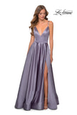 Picture of: V-Neck Satin Prom Dress with Lace Up Back in Lavender Gray, Style: 28628, Main Picture