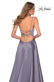 Picture of: V-Neck Satin Prom Dress with Lace Up Back in Lavender Gray, Style: 28628, Detail Picture 10