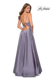 Picture of: V-Neck Satin Prom Dress with Lace Up Back in Lavender Gray, Style: 28628, Back Picture
