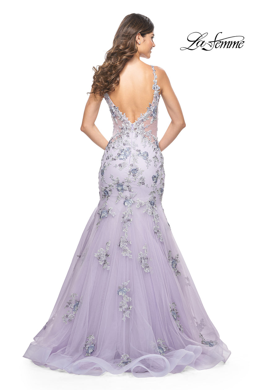 Picture of: Mermaid Gown with Two Tone Lace Appliques in Lavender Gray, Style: 32091, Detail Picture 1