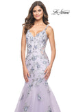 Picture of: Mermaid Gown with Two Tone Lace Appliques in Lavender Gray, Style: 32091, Detail Picture 2