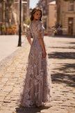Picture of: Cap Sleeve Long Evening Gown with Lace Detailing, Style: 27854, Back Picture