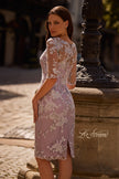 Picture of: Tea Length Lace Gown with Three Quarter Sleeves, Style: 27895, Back Picture