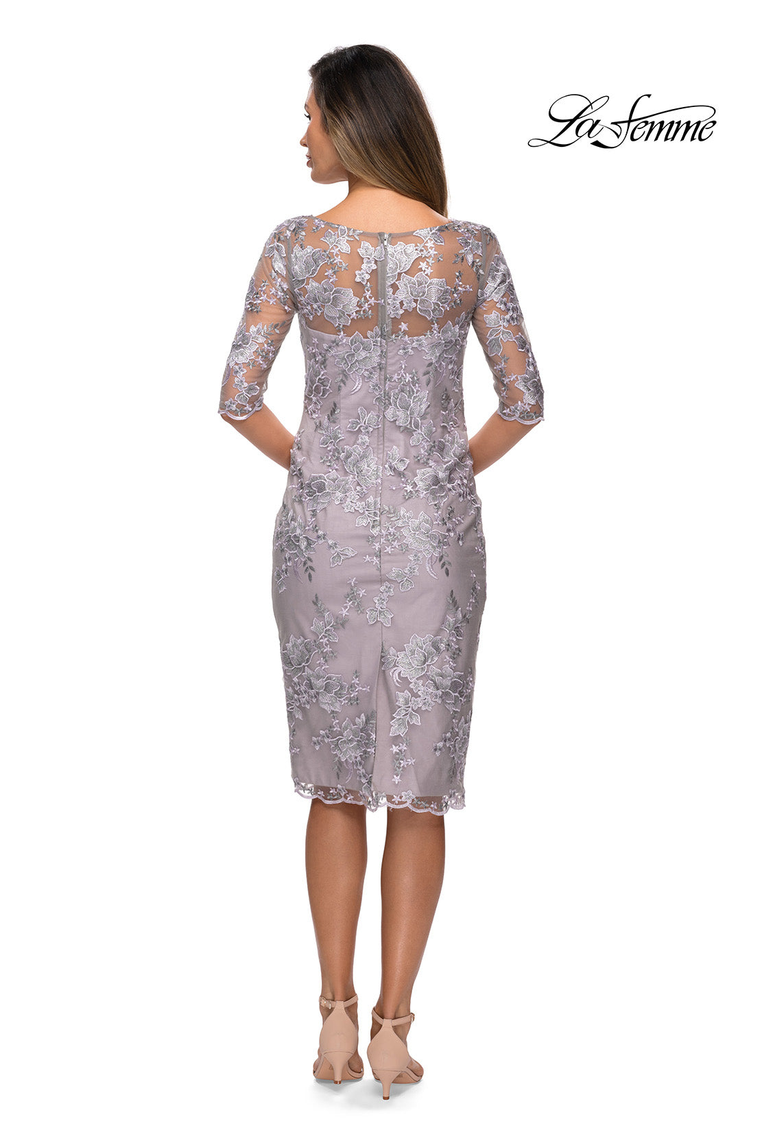 Picture of: Tea Length Lace Gown with Three Quarter Sleeves, Style: 27895, Detail Picture 4