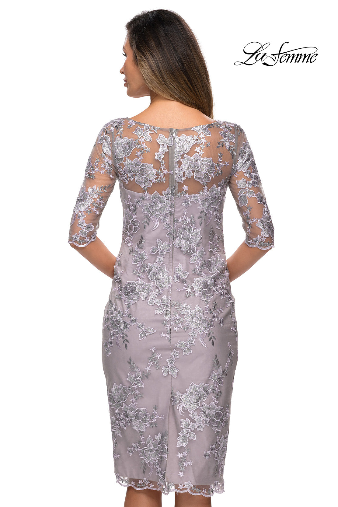 Picture of: Tea Length Lace Gown with Three Quarter Sleeves, Style: 27895, Detail Picture 6