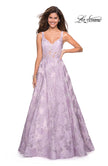 Picture of: Floral A Line Dress with Sheer Bodice and V Back in Lavender, Style: 27505, Main Picture
