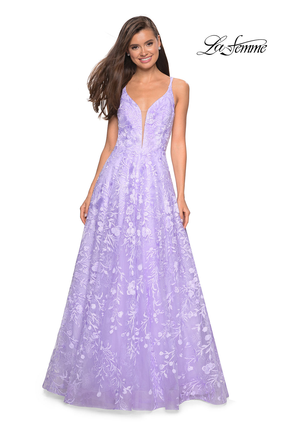 Picture of: Pastel A-Line Floral Prom Dress with Strappy Back in Lavender, Style: 27759, Main Picture