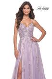 Picture of: Two Tone Tulle A-Line Prom Dress with Floral Beaded Detail in Lavender, Style: 32090, Main Picture