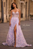 Picture of: Stunning Floral Tulle Gown with Corset Top and Slit in Lavender , Style 32695, Main Picture