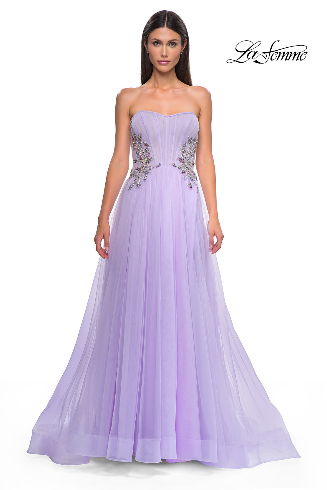 Picture of: Tulle A-line Prom Dress with Beautiful Rhinestone Side Detail in Lavender , Style 32767, Detail Picture 8