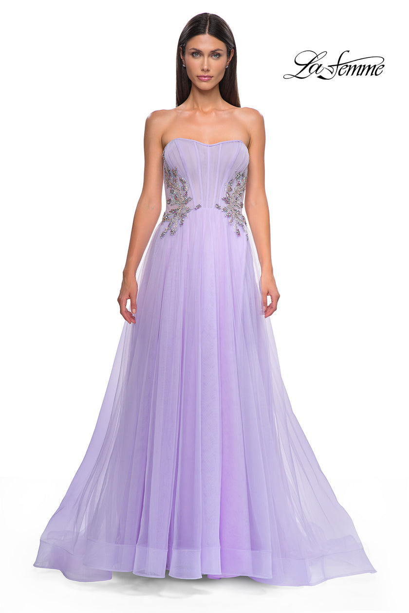 Picture of: Tulle A-line Prom Dress with Beautiful Rhinestone Side Detail in Lavender , Style 32767, Detail Picture 8