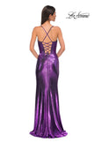 Picture of: Fitted Metallic Jersey Prom Dress with Corset Style Top in Lavender , Style 32877, Detail Picture 8