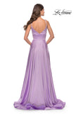 Picture of: A-Line Satin Gown with Ruched Bodice and V Neck in Lavender, Style: 31505, Detail Picture 9