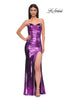 Picture of: Pretty Metallic Jersey Ruched Dress with Sweetheart Neckline in Lavender , Style 32806, Detail Picture 9