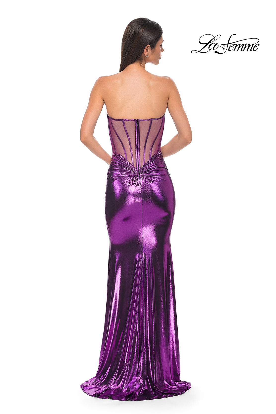 Picture of: Pretty Metallic Jersey Ruched Dress with Sweetheart Neckline in Lavender , Style 32806, Detail Picture 10