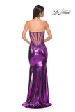 Picture of: Pretty Metallic Jersey Ruched Dress with Sweetheart Neckline in Lavender , Style 32806, Detail Picture 10