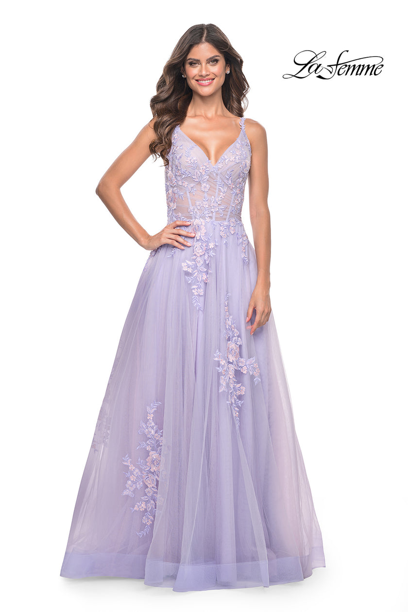 Picture of: A-Line Tulle Prom Dress with Scattered Lace Applique in Lavender, Style: 31939, Detail Picture 12