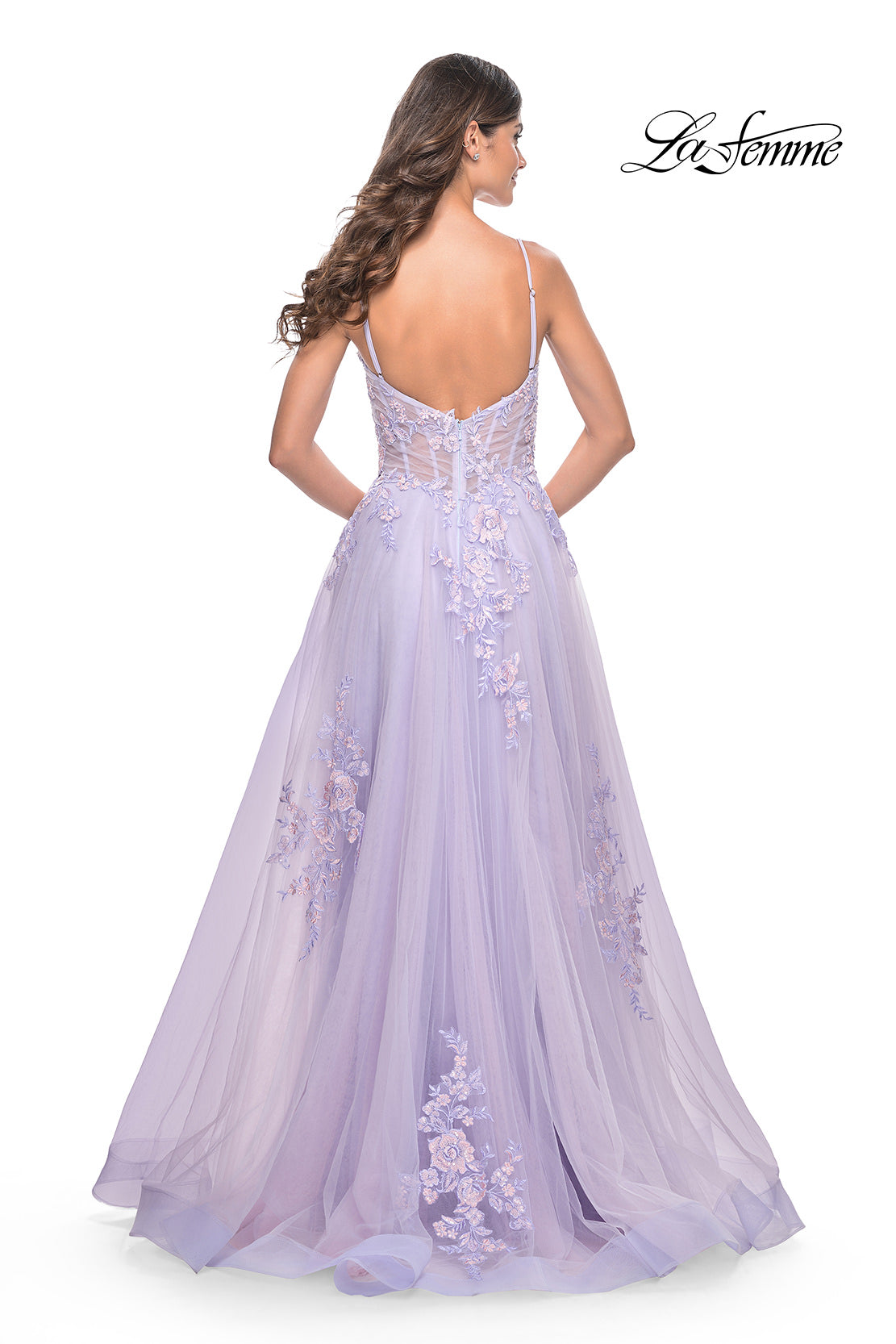 Picture of: A-Line Tulle Prom Dress with Scattered Lace Applique in Lavender, Style: 31939, Detail Picture 13