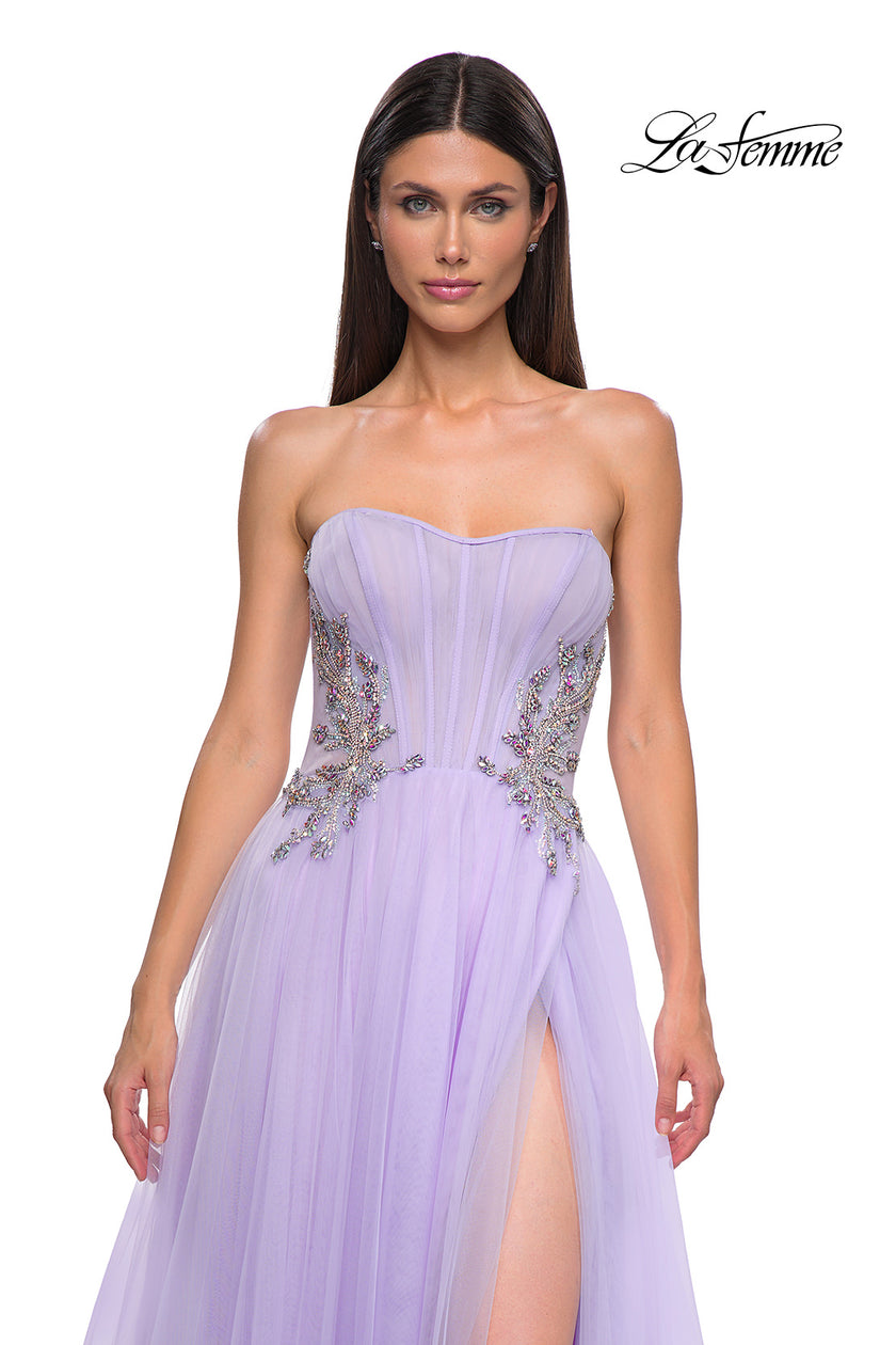 Picture of: Tulle A-line Prom Dress with Beautiful Rhinestone Side Detail in Lavender , Style 32767, Detail Picture 16