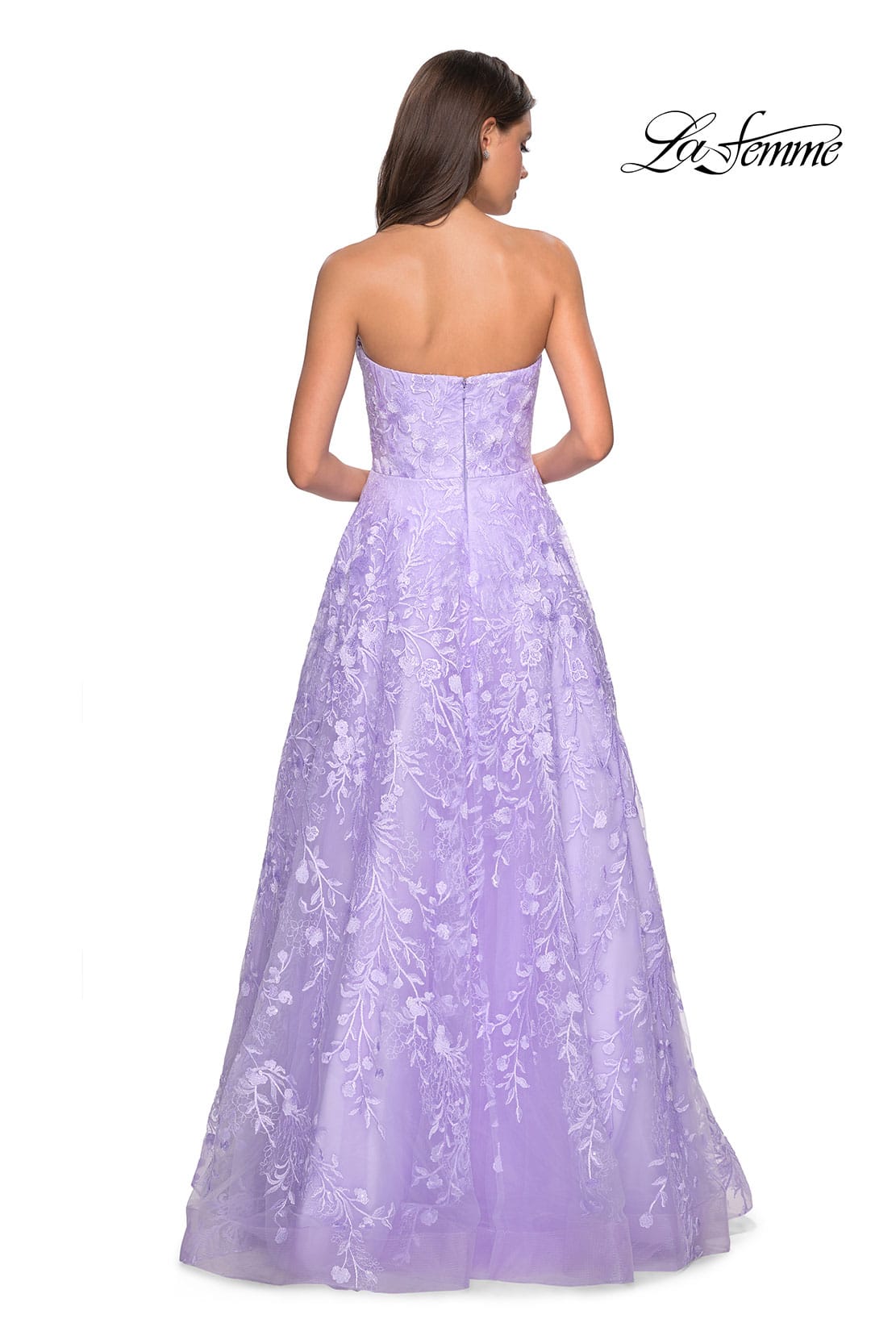 Picture of: Strapless A-Line Gown with Floral Embroidery in Lavender, Style: 27746, Back Picture