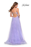 Picture of: Floral Lace A-line Prom Gown with Tulle Overlay in Lavender, Style: 28387, Back Picture
