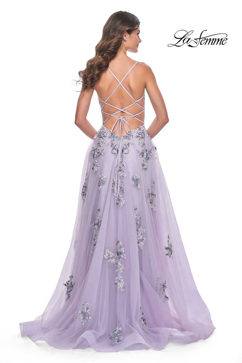 Picture of: A-Line Tulle Prom Dress with Two Tone Beautiful Lace Applique in Lavender, Style: 32221, Back Picture