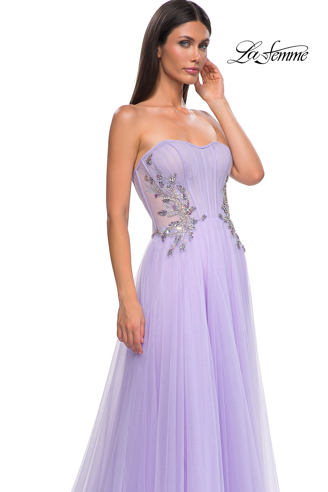 Picture of: Tulle A-line Prom Dress with Beautiful Rhinestone Side Detail in Lavender , Style 32767, Detail Picture 18