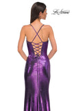Picture of: Fitted Metallic Jersey Prom Dress with Corset Style Top in Lavender , Style 32877, Detail Picture 18