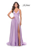 Picture of: A-Line Satin Gown with Ruched Bodice and V Neck in Lavender, Style: 31505, Detail Picture 1