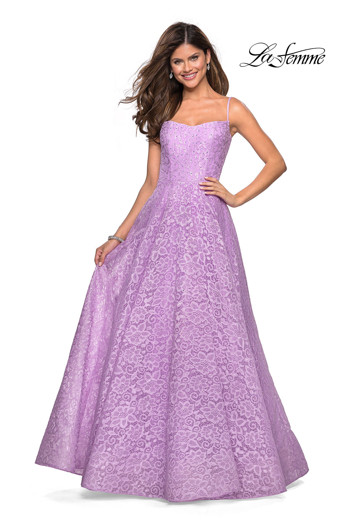 Picture of: Long Lace Organza Sweetheart Neckline Gown in Lavender, Style: 27190, Detail Picture 2
