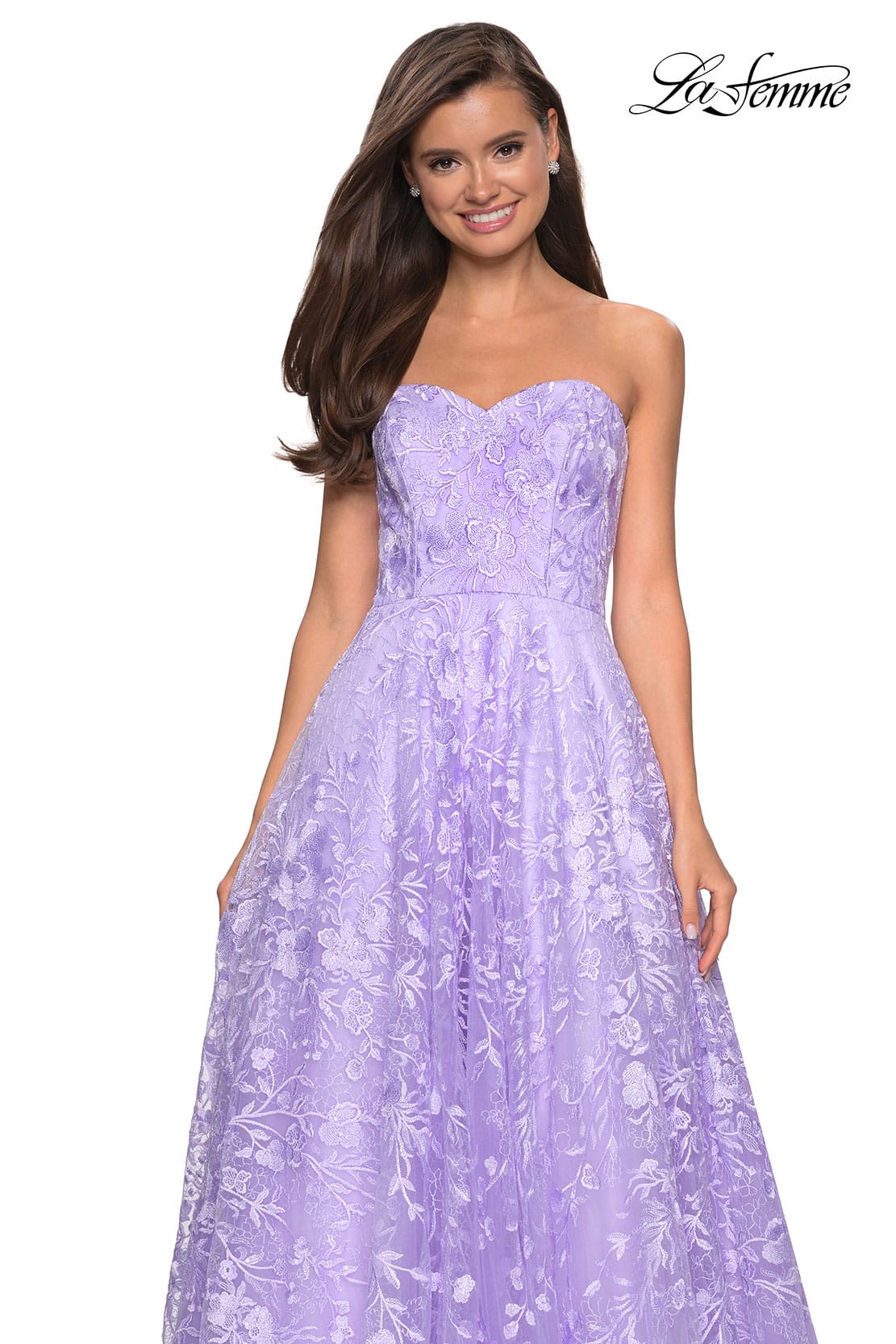 Picture of: Strapless A-Line Gown with Floral Embroidery in Lavender, Style: 27746, Detail Picture 3