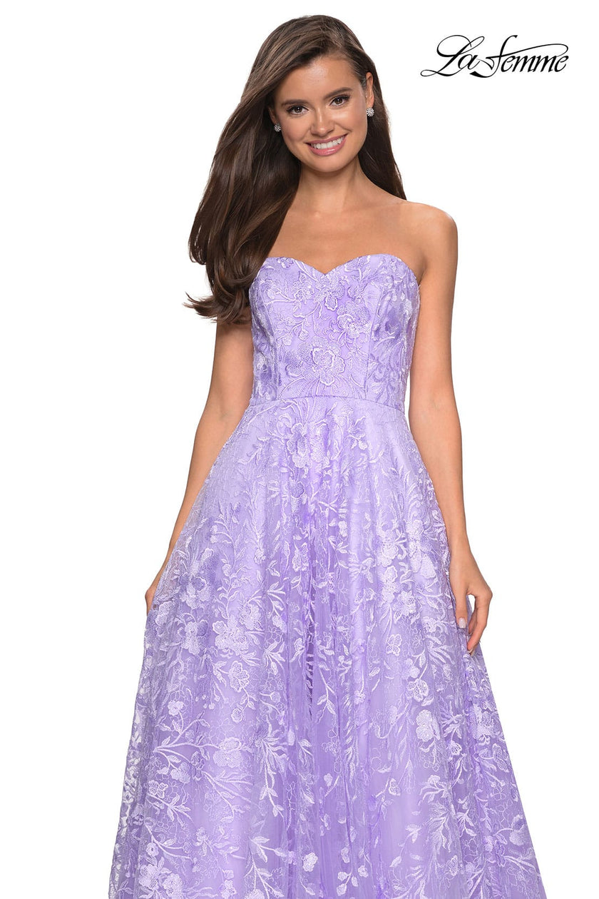 Picture of: Strapless A-Line Gown with Floral Embroidery in Lavender, Style: 27746, Detail Picture 3