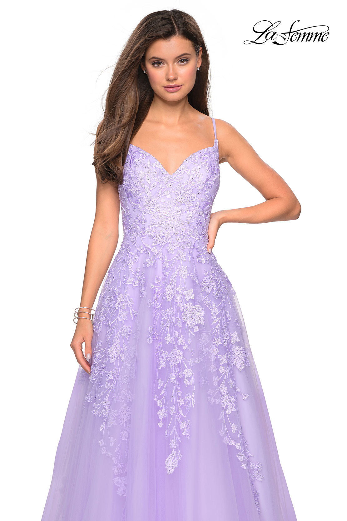 Picture of: Floral Embellished A-Line Tulle Prom Dress in Lavender, Style: 27819, Detail Picture 3
