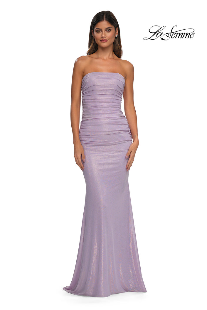 Picture of: Metallic Prom Dress with Strapless Top and Flattering Ruching in Lavender, Style: 33033, Detail Picture 3
