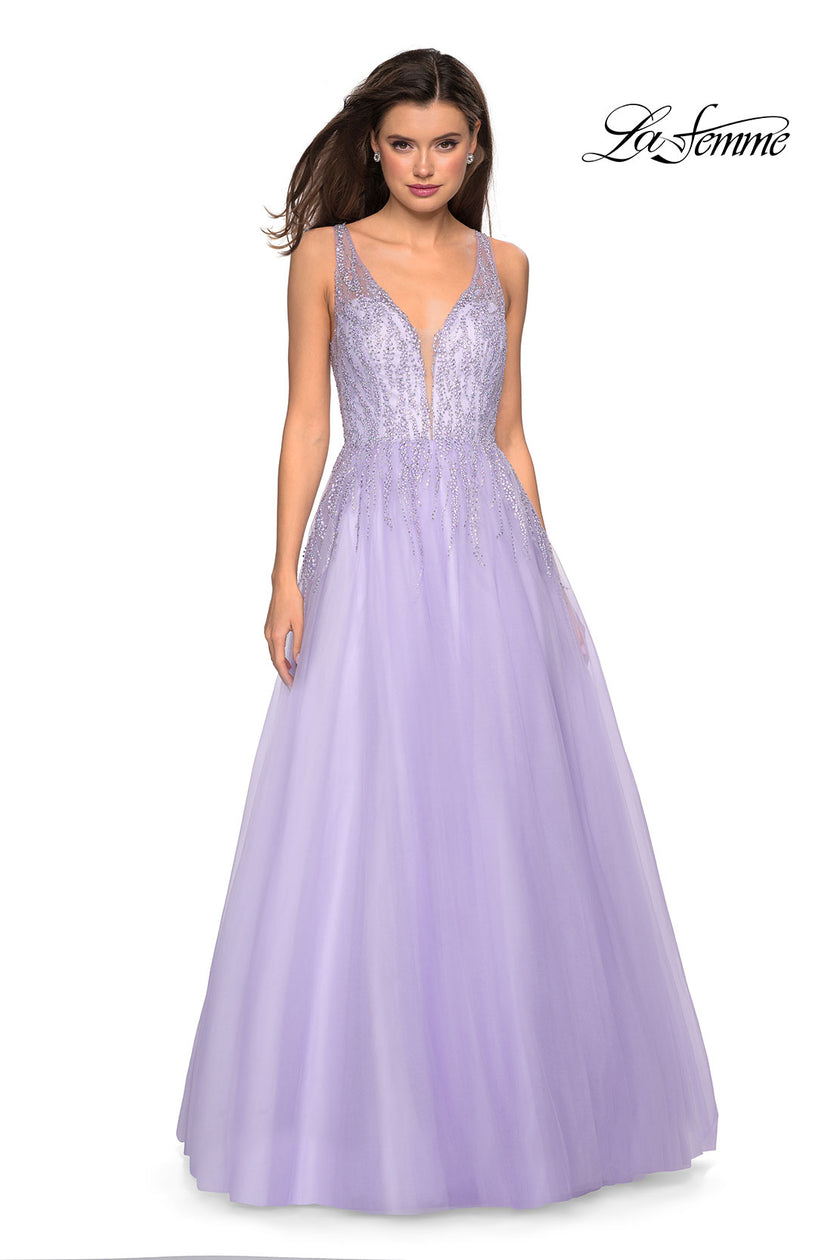 Picture of: A-Line Prom Dress with Rhinestones and Deep V Back in Lavender, Style: 27688, Detail Picture 4