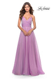 Picture of: Chiffon Prom Dress with Ruched Bodice and Slit in Lavender, Style: 30840, Detail Picture 4