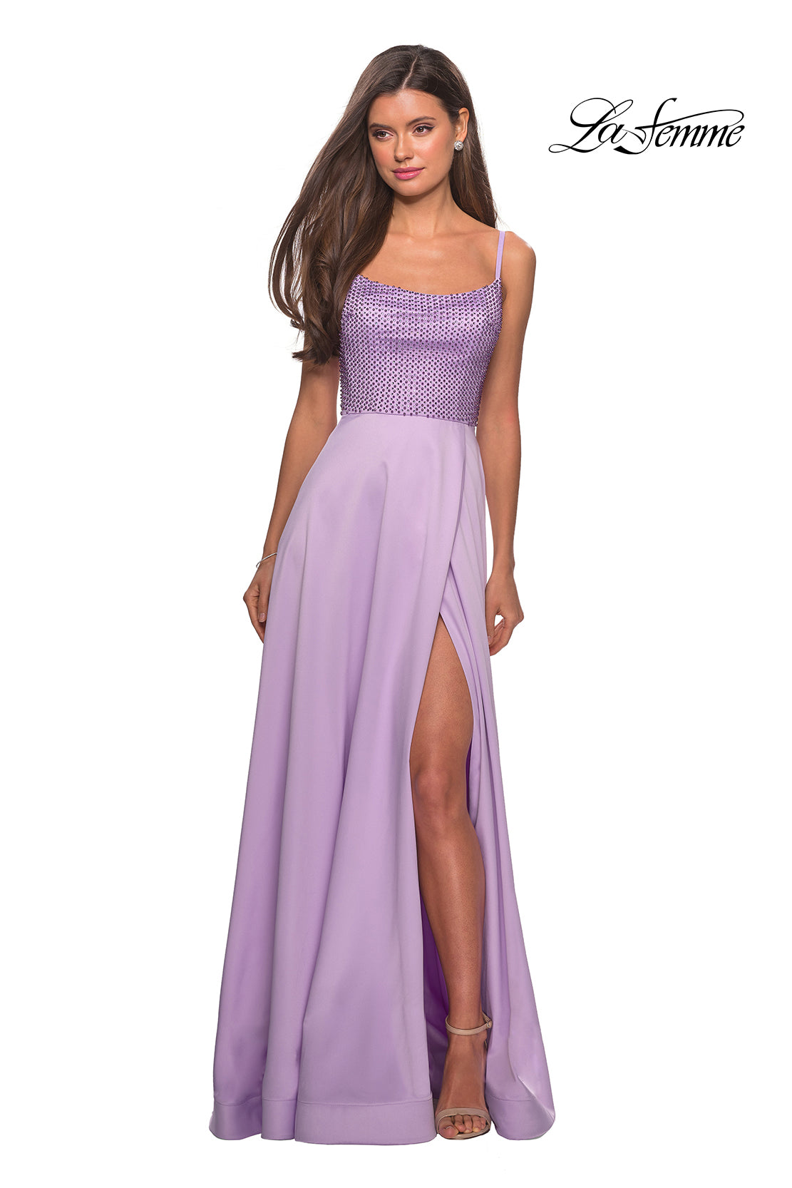 Picture of: Floor Length Prom Dress with Beaded Bust Detail in Lavender, Style: 27293, Detail Picture 5