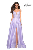Picture of: Long Ball Gown with Lace and Rhinestone Bodice in Lavender, Style: 27528, Detail Picture 5