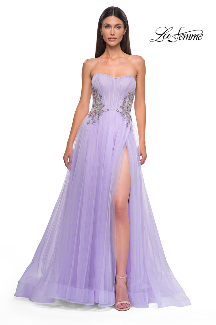 Picture of: Tulle A-line Prom Dress with Beautiful Rhinestone Side Detail in Lavender , Style 32767, Detail Picture 5