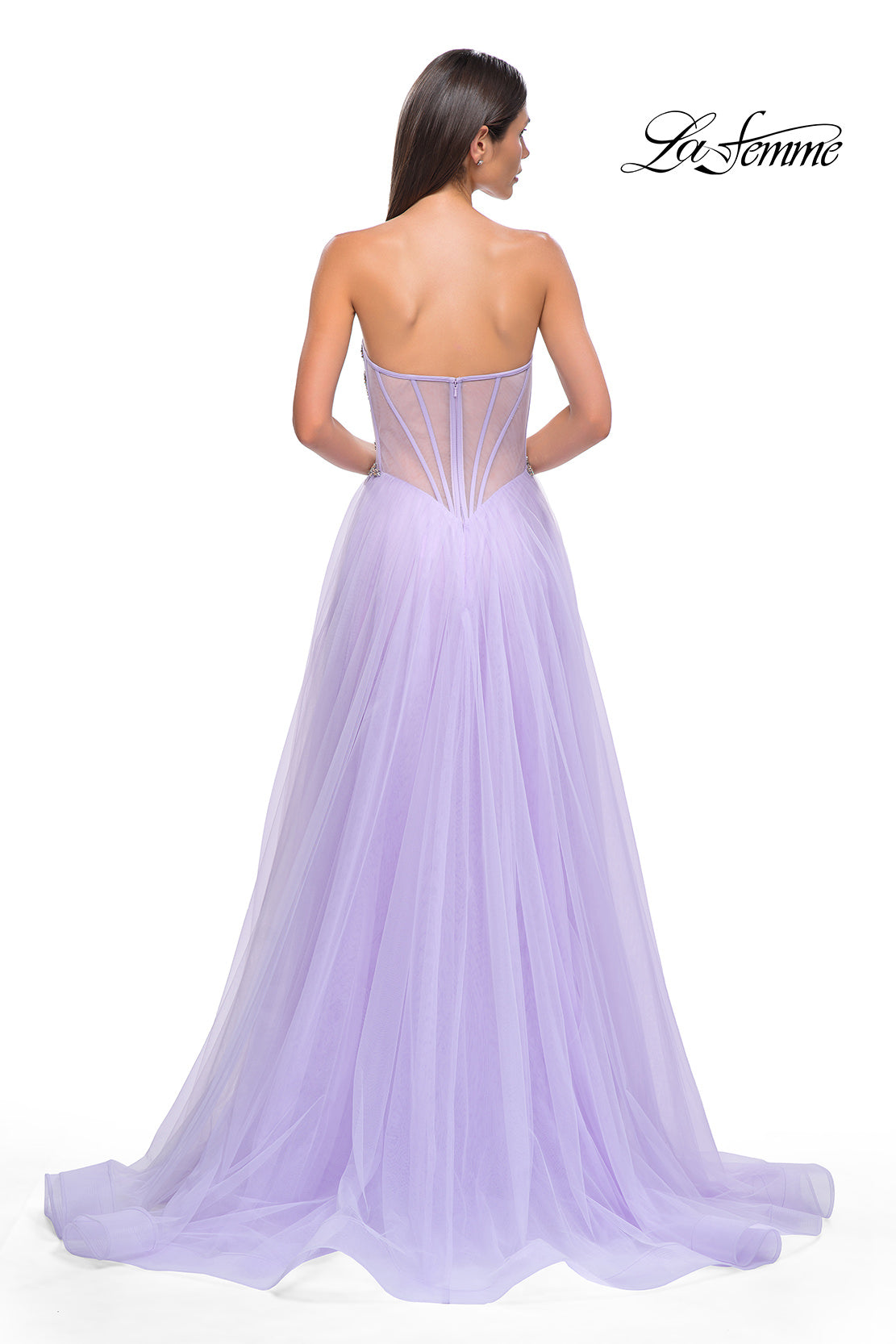 Picture of: Tulle A-line Prom Dress with Beautiful Rhinestone Side Detail in Lavender , Style 32767, Detail Picture 6