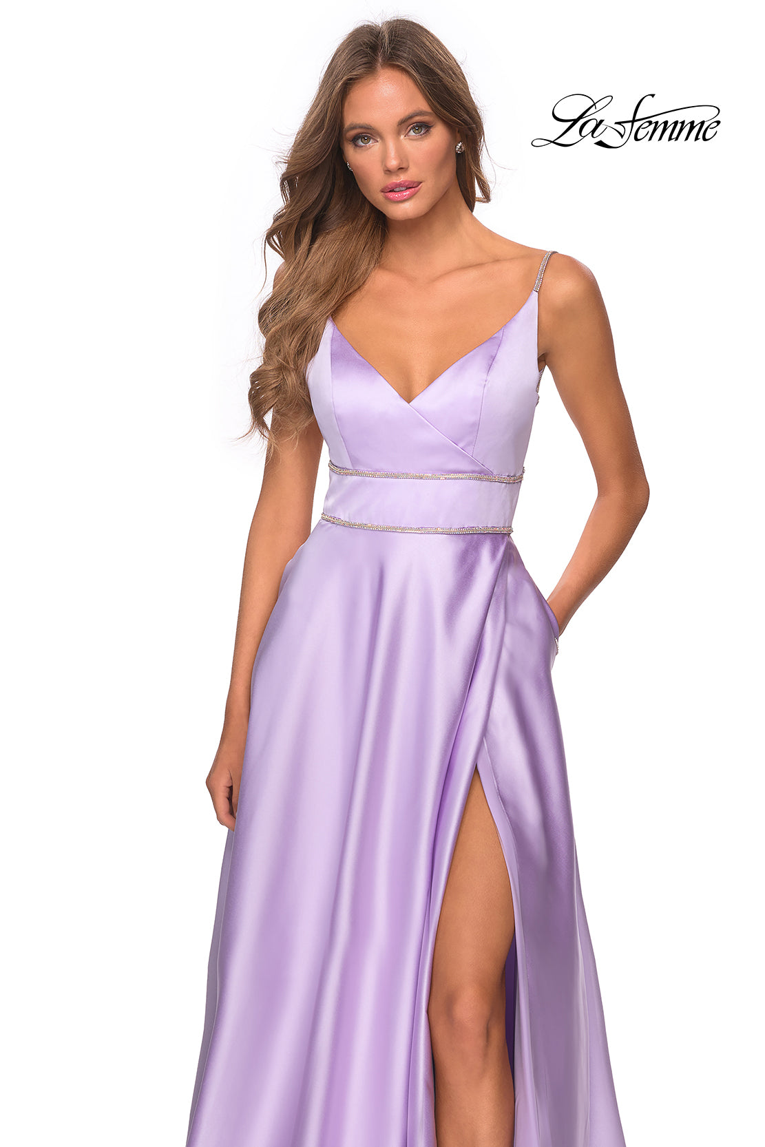 Picture of: A-line Gown with Double Rhinestone Belt Detail in Lavender, Style: 28385, Detail Picture 7