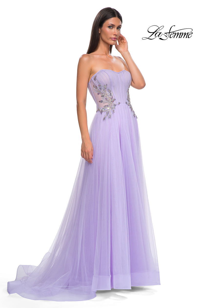 Picture of: Tulle A-line Prom Dress with Beautiful Rhinestone Side Detail in Lavender , Style 32767, Detail Picture 7